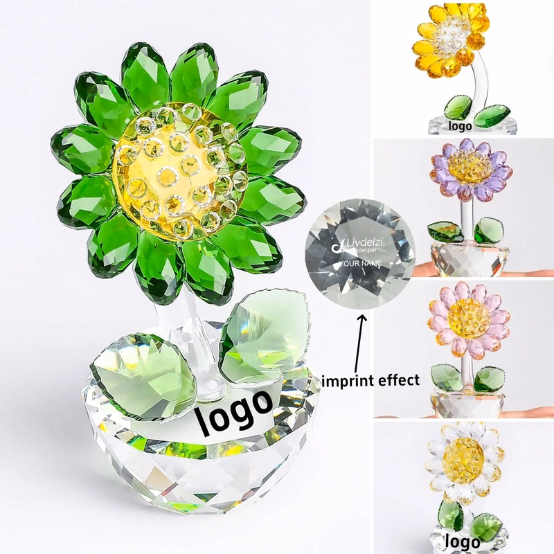 Crystal Sunflower Glass Flower Paperweight Ornament Decor