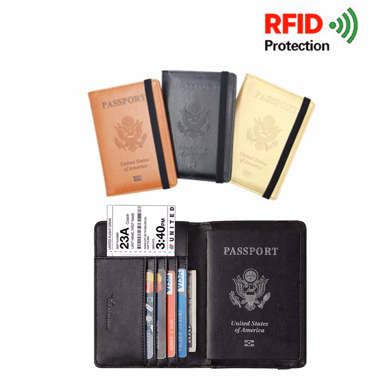 Elastic Band Leather Passport Cover