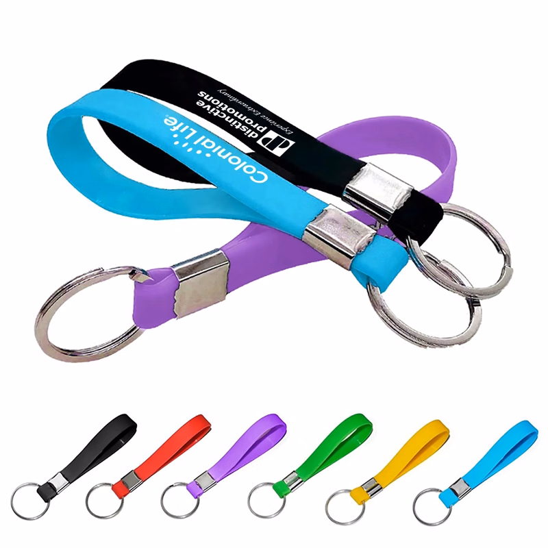 Screen Printed Silicone Wristband Keychain