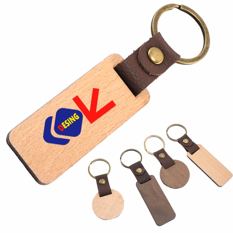 Walnut Wood PU Leather Key Tag