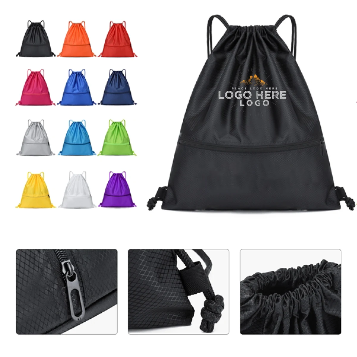 MOQ 50 Large 17"x20" Reusable Polyester Drawstring Bag for Gym & Travel 1