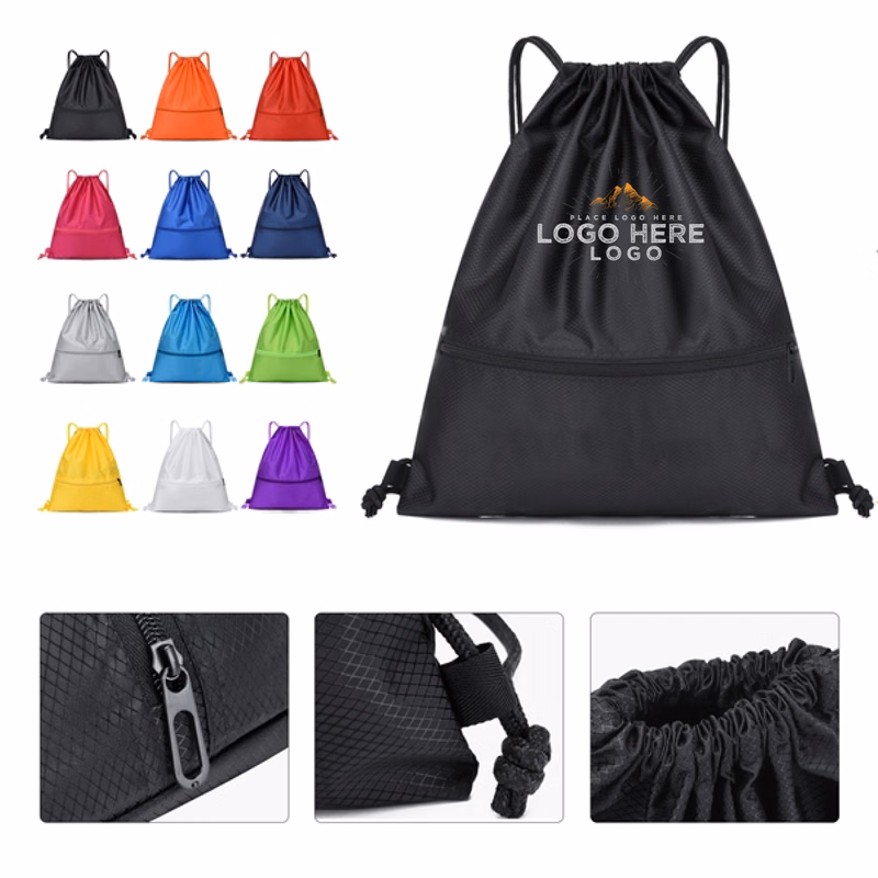 MOQ 50 Large 17"x20" Reusable Polyester Drawstring Bag for Gym & Travel