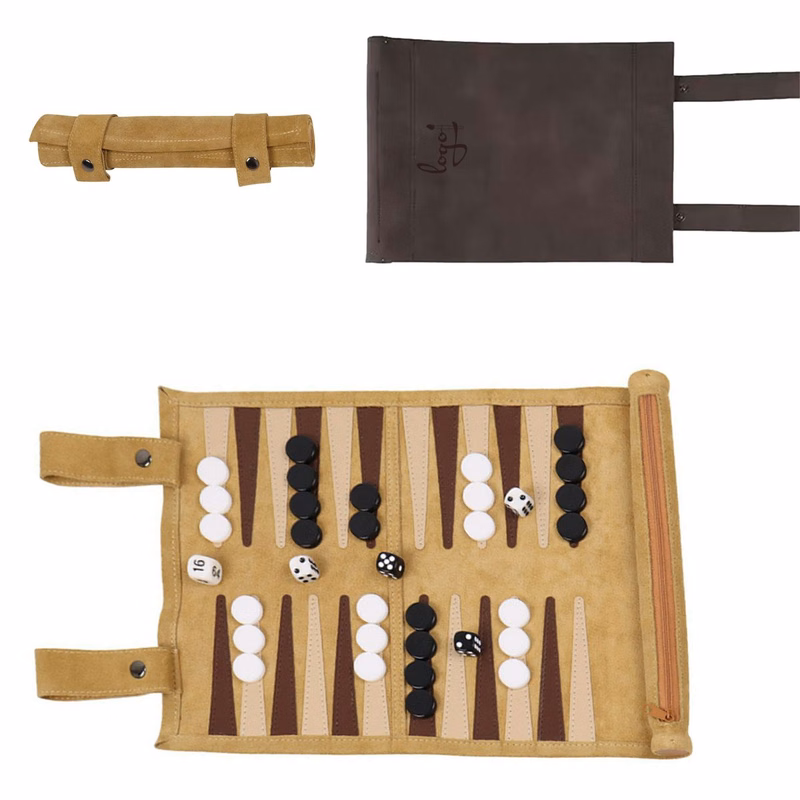 Roll Up Leather Backgammon Chess Game Set