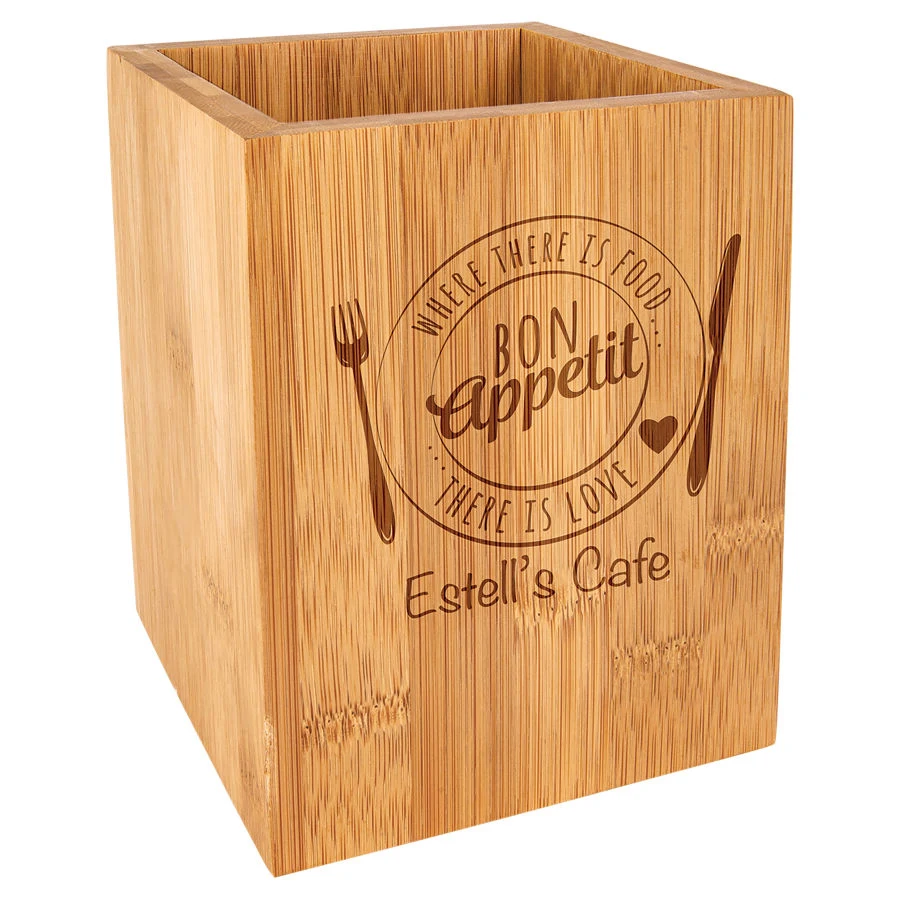 4 1/4" x 6" Bamboo Utensil Holder 1