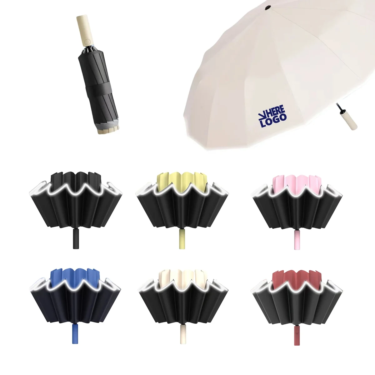 12 Ribs Windproof Automatic Rain Sun Inverted Umbrella MOQ10 1