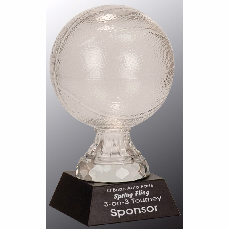 7" Glass Basketball Award with Marble Base