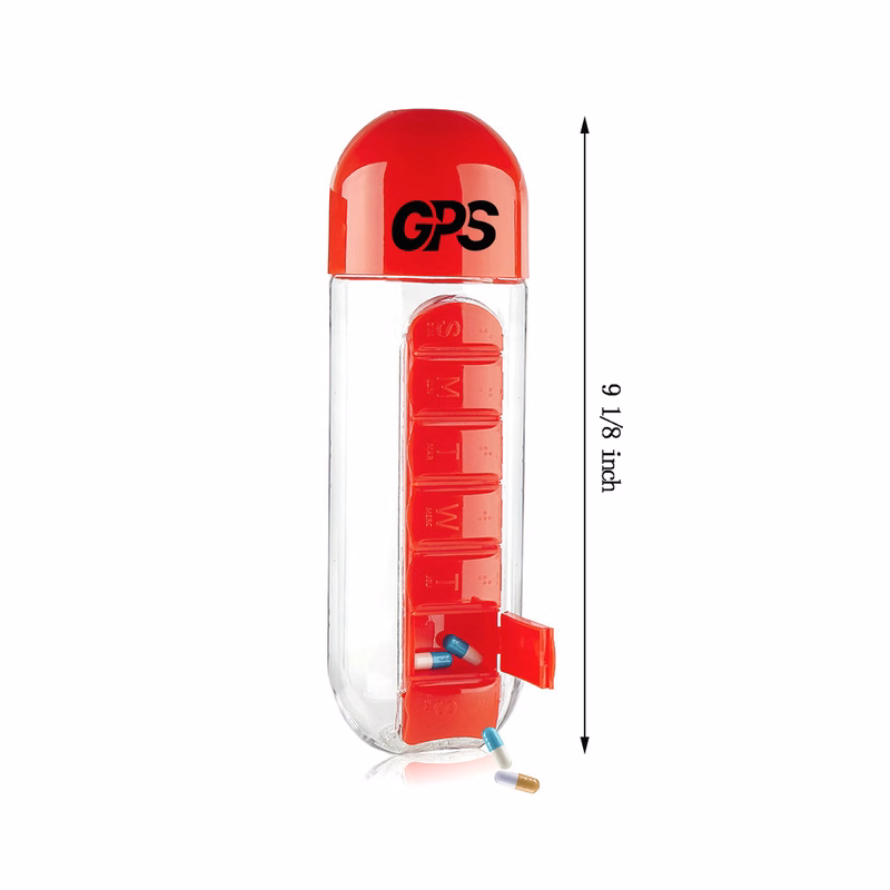 Two in one water cup medicine box 7 lattice outdoor portable water bottle