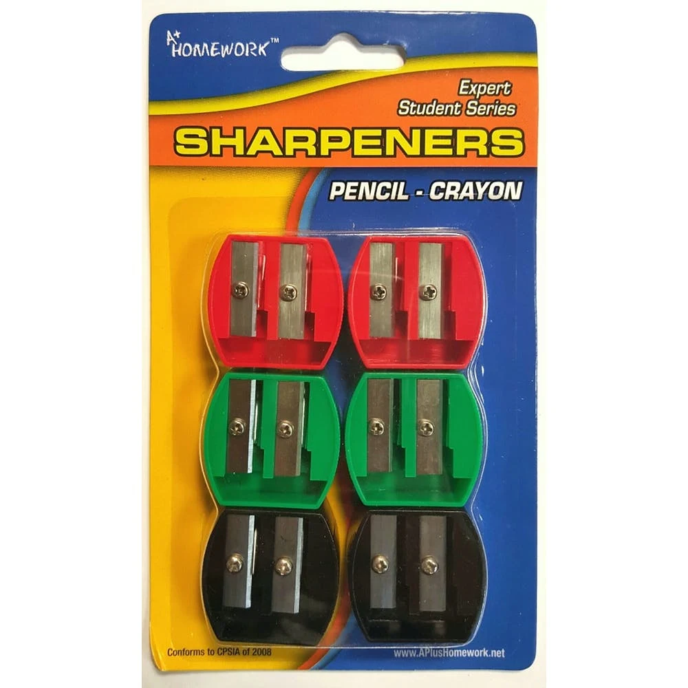 Pencil Sharpeners - 6 pack Dual Blades Assorted Colors 1