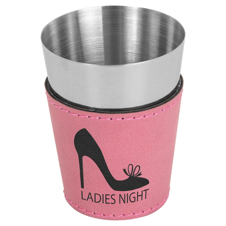 2 oz. Pink Leatherette & Stainless Steel Shot Glass 1