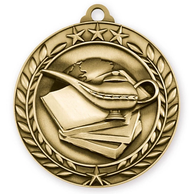 Book & Lamp Wreath Award Medallion (1-3/4") 1