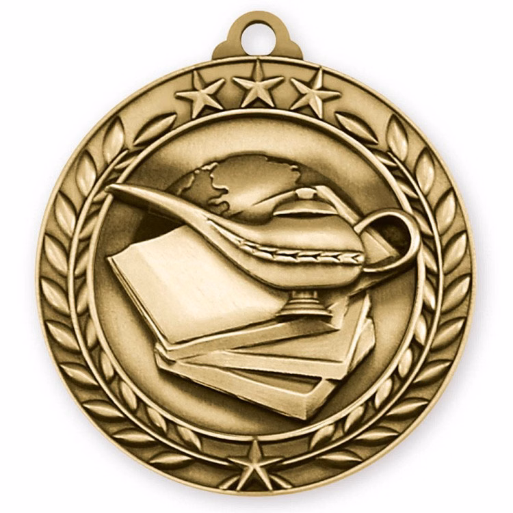 Book & Lamp Wreath Award Medallion (1-3/4")