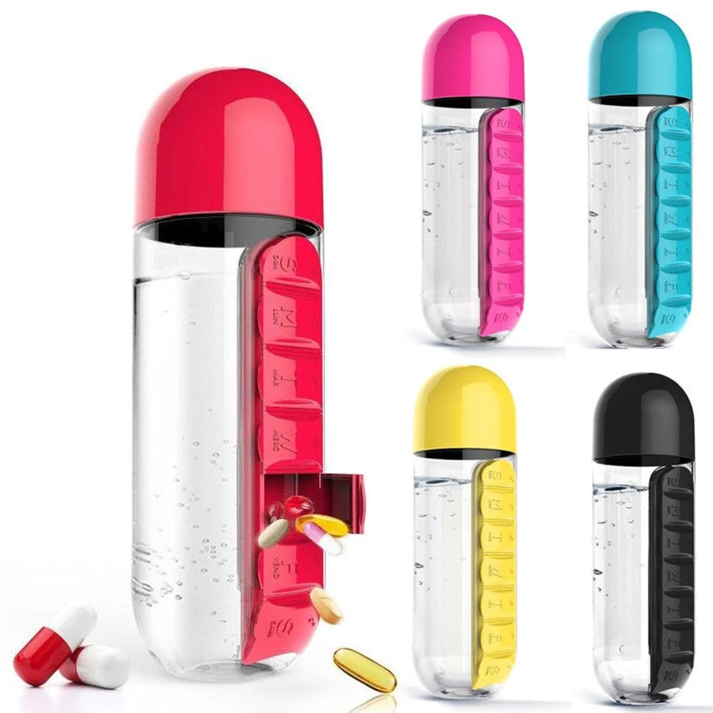 600ML Plastic Water Bottle With Pill Case 1