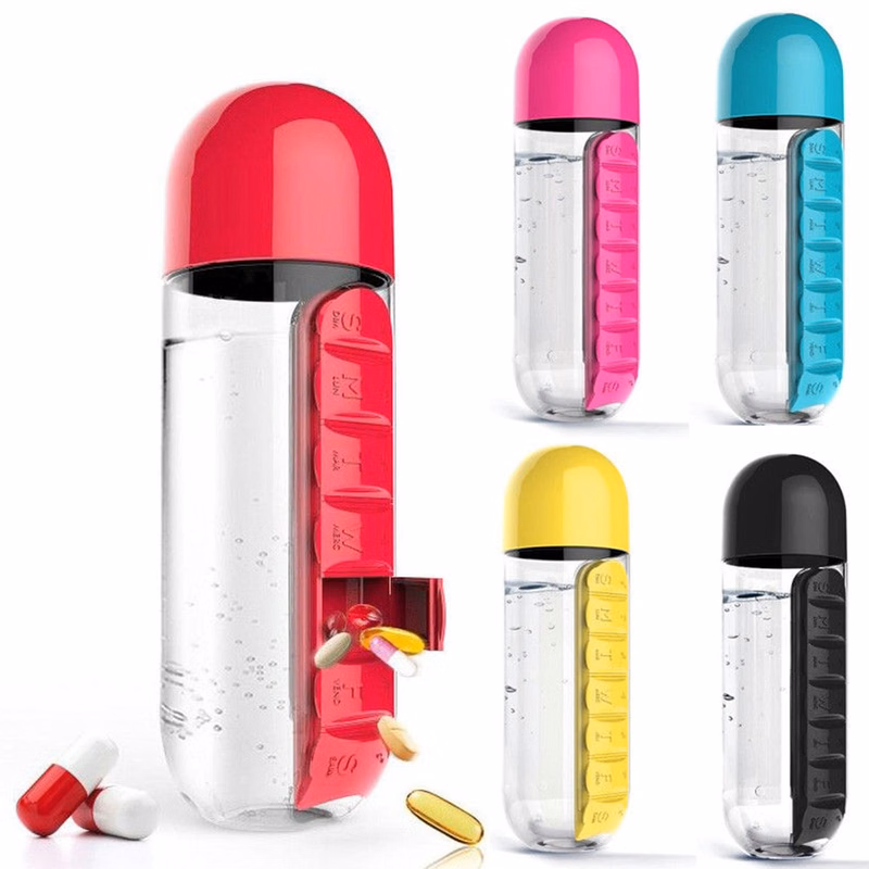 600ML Plastic Water Bottle With Pill Case