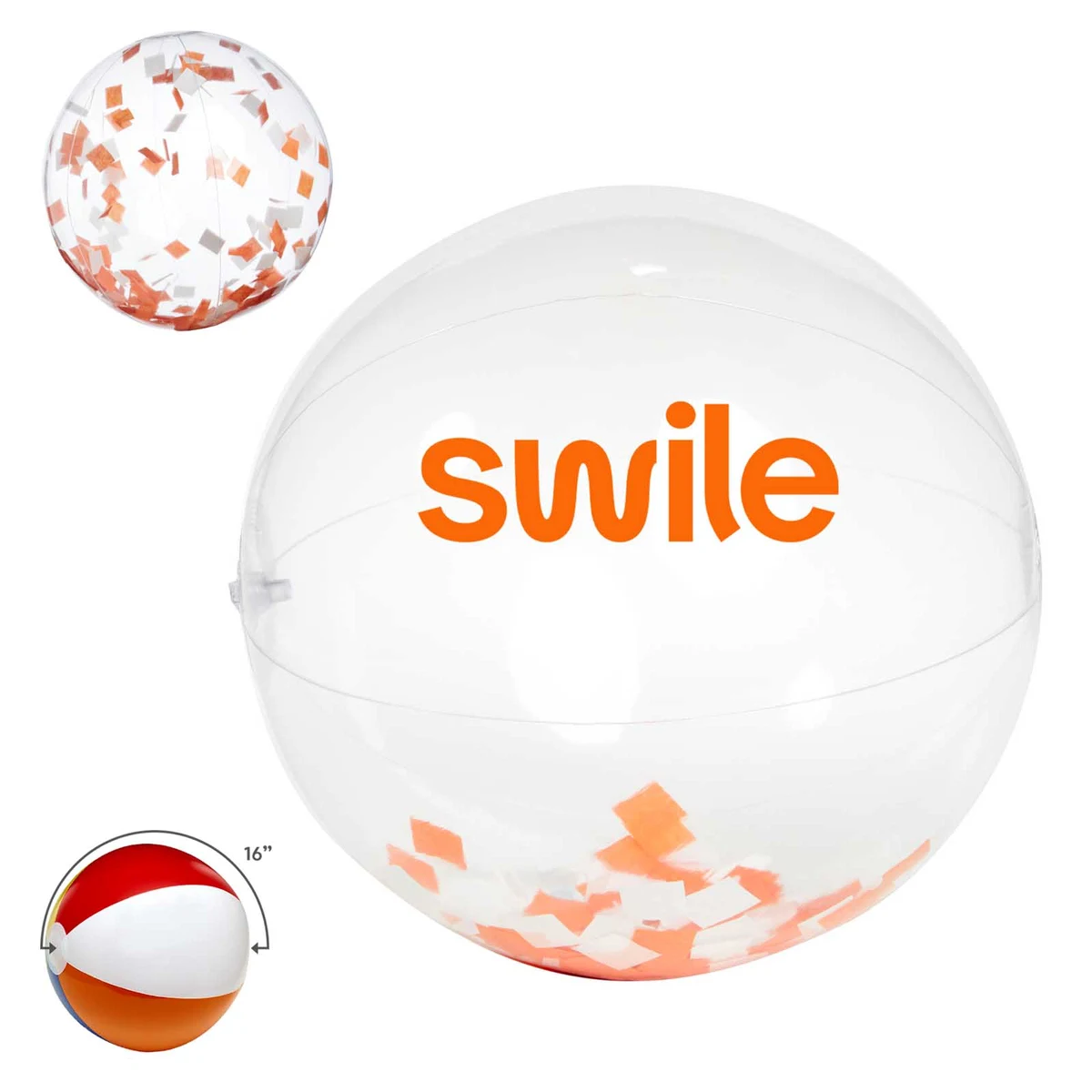16" Orange and White Confetti Filled Round Clear Beach Ball 1