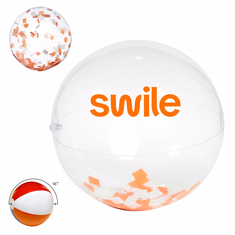 16" Orange and White Confetti Filled Round Clear Beach Ball
