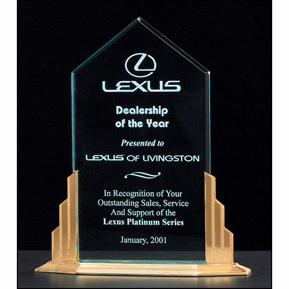 Peak Acrylic Award On A Gold Tone Finish Aluminum Base