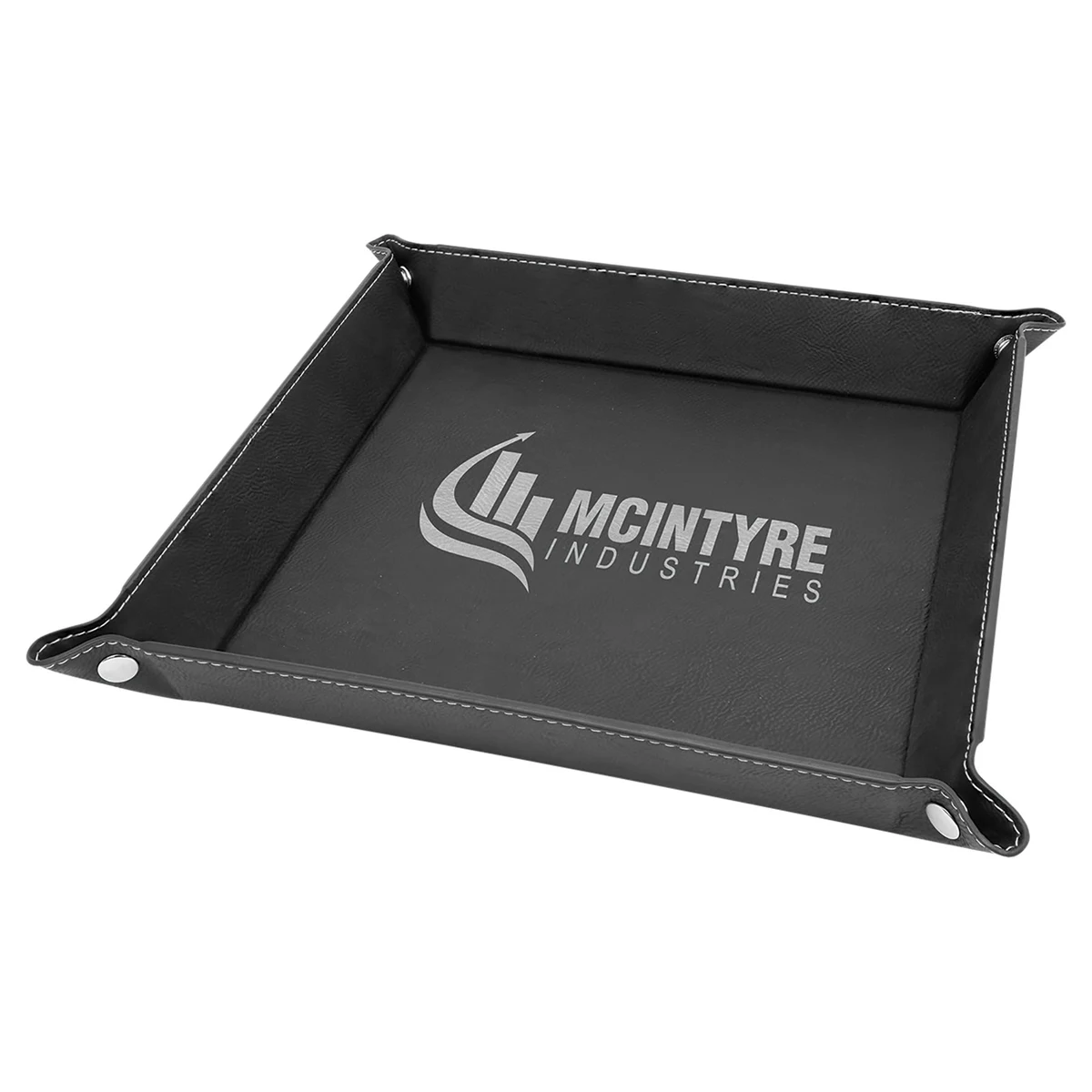 9" x 9" Black/Silver Leatherette Snap Up Tray with Silver Snaps 1