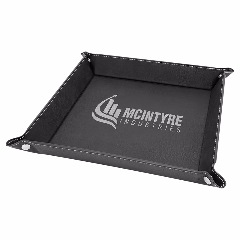 9" x 9" Black/Silver Leatherette Snap Up Tray with Silver Snaps