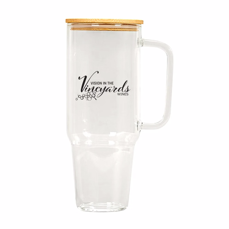 40oz. Glass Tumbler with Handle, Bamboo Lid and Straw