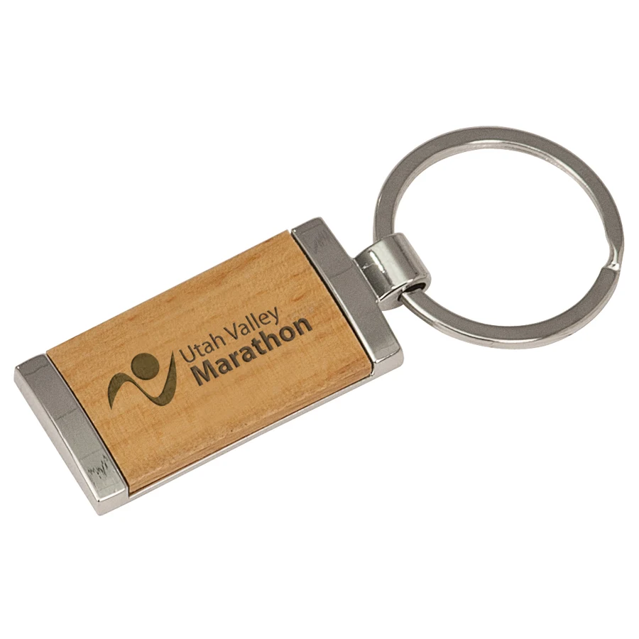 7/8" x 1 7/8" Silver/Wood Rectangle Keychain 1