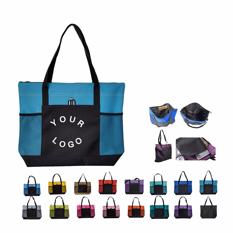 Polyester Zipper Tote with Front and Side Pockets