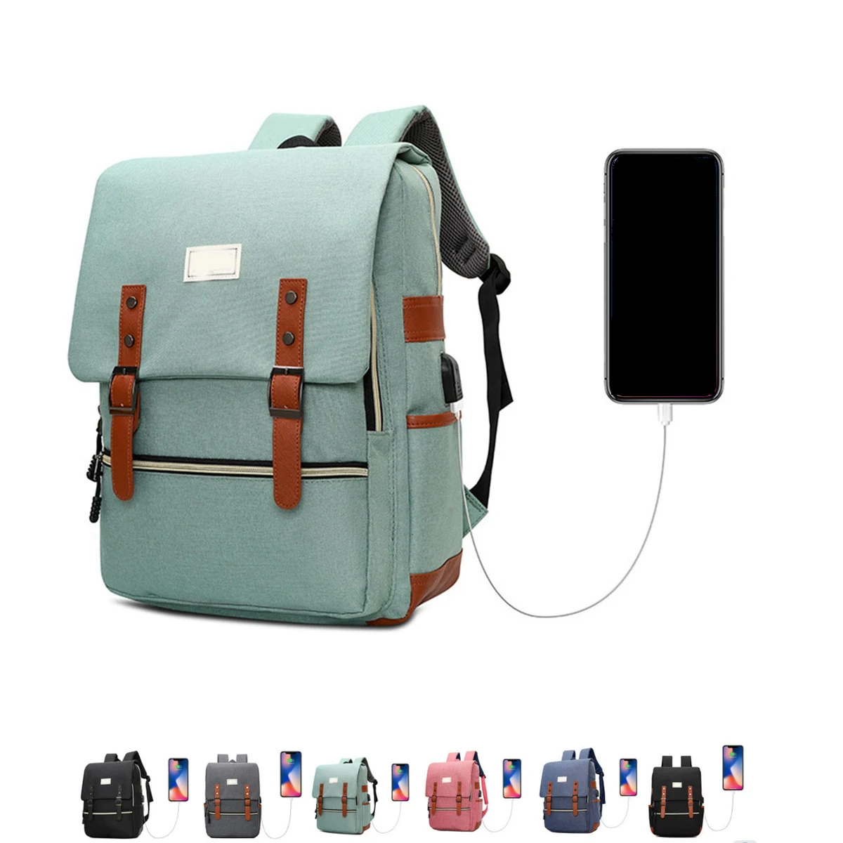 Vintage Backpack with USB Charging Port 1
