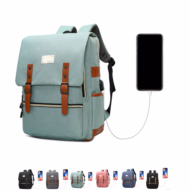Vintage Backpack with USB Charging Port