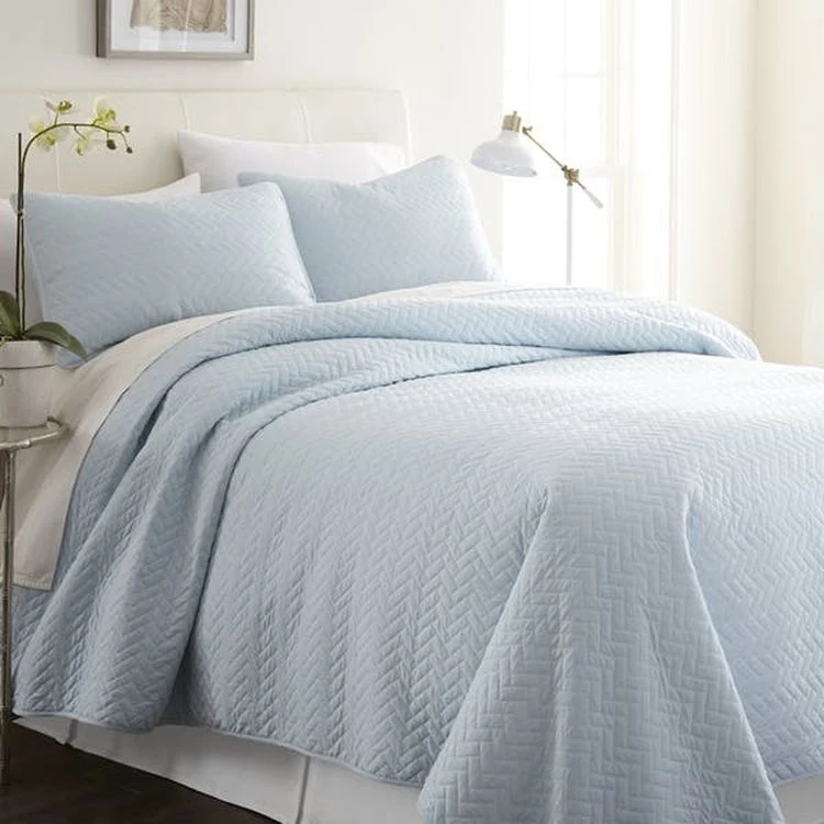 Premium Quilted Coverlet Sets - Pale Blue Twin 2 Piece 1