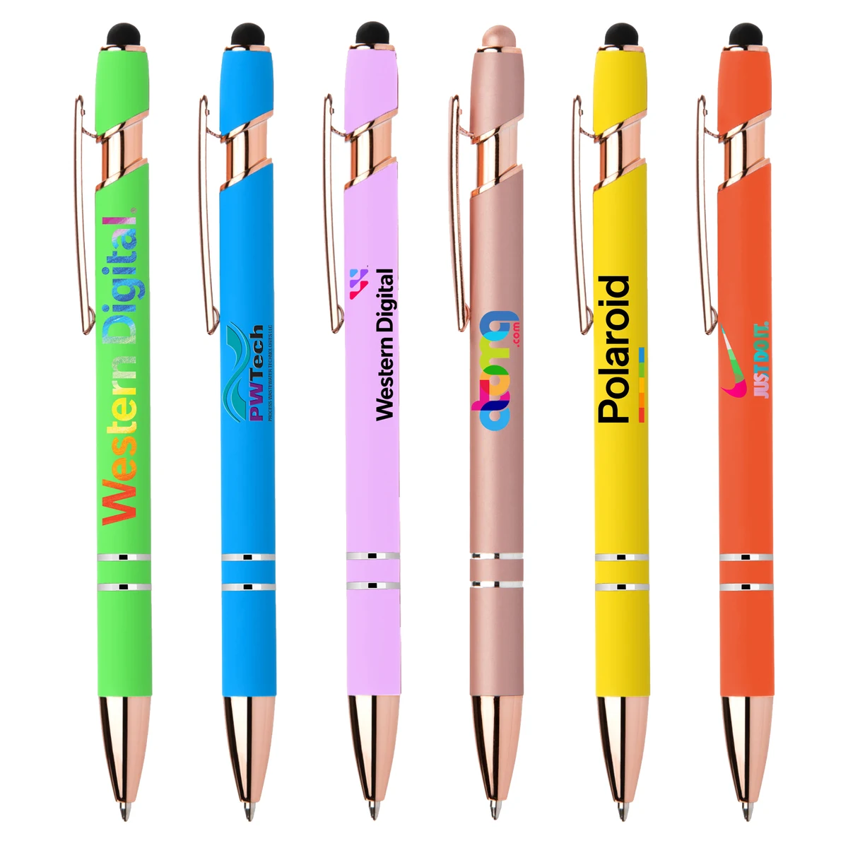 Stylus-3261 Bright Ballpoint Soft Touch Pens with Rose Gold Trims 1