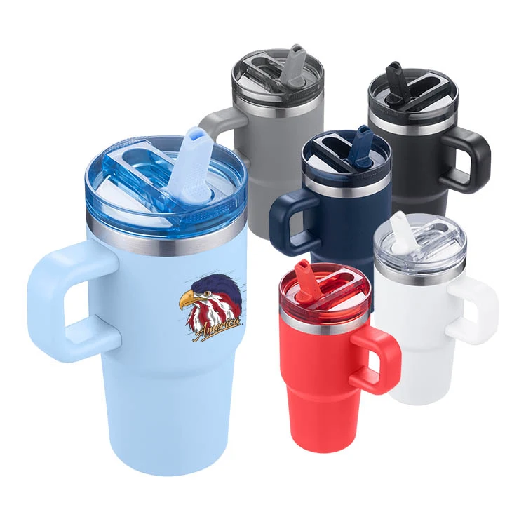 20oz. Insulated Travel Mug with Straw Lid & Handle 1