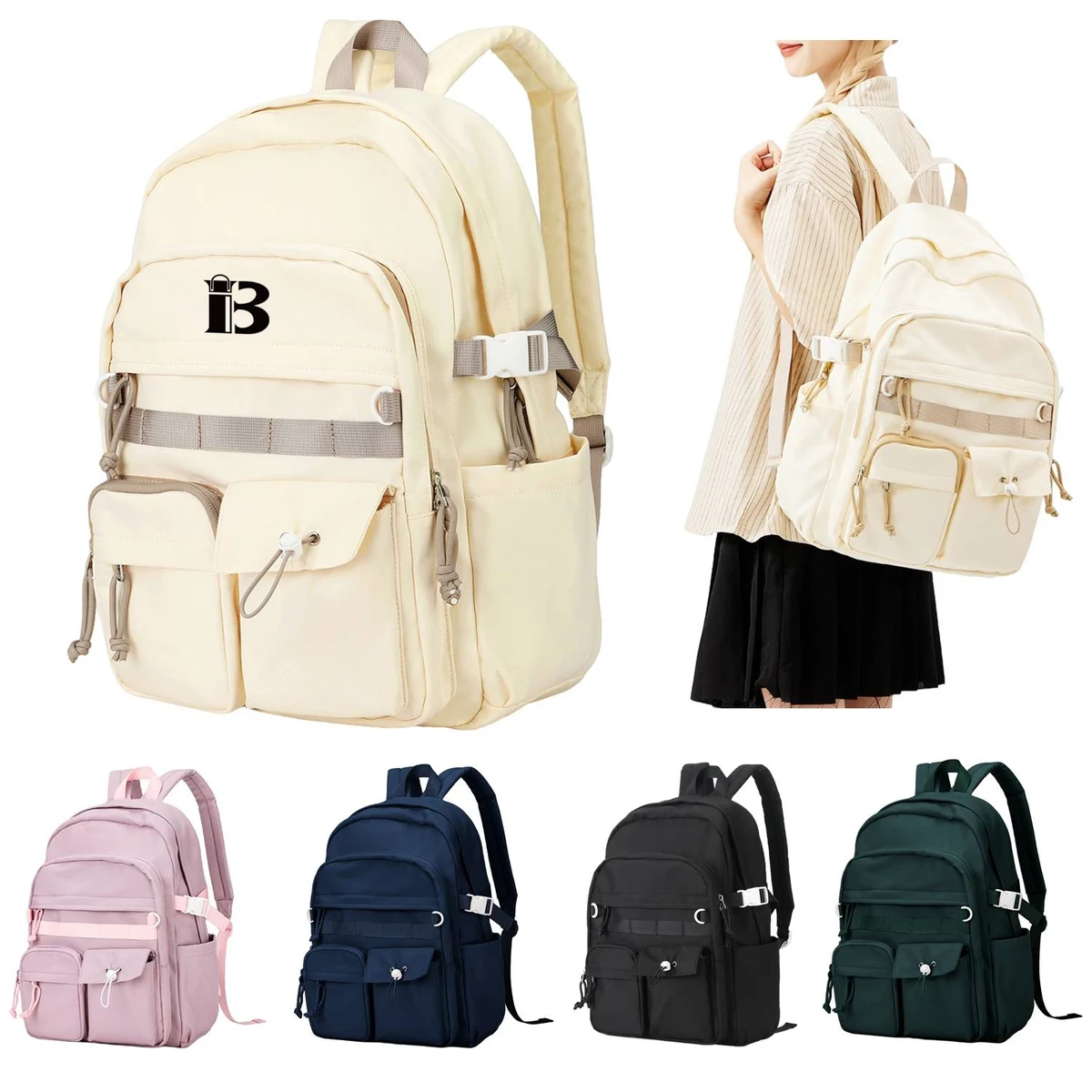 Large Capacity Nylon Travel Backpack w/ Pockets 1
