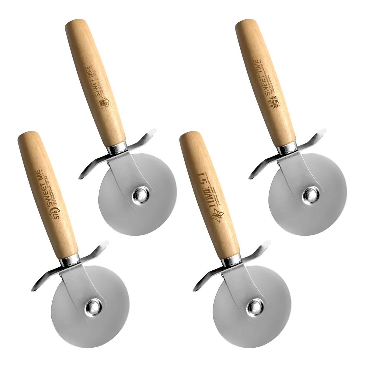 Wooden Handle Stainless Steel Pastry Pizza Cutter Wheel Slicer 1