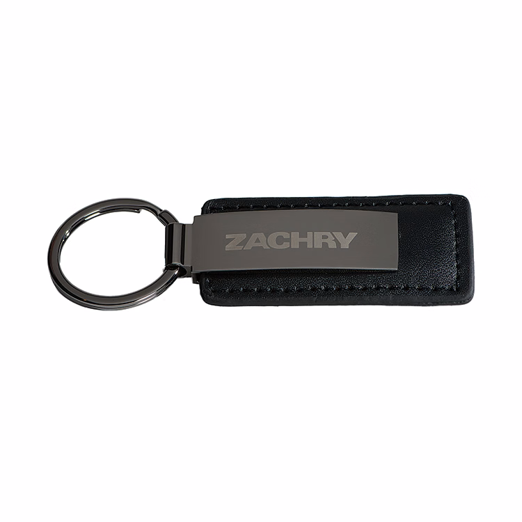 Iluxe Keychain with Black Leather and Gunmetal