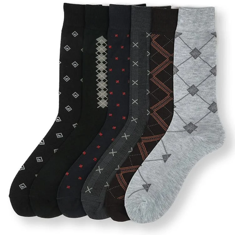 Men's Patterned Dress Socks - Size 10-13 6 Pack 1