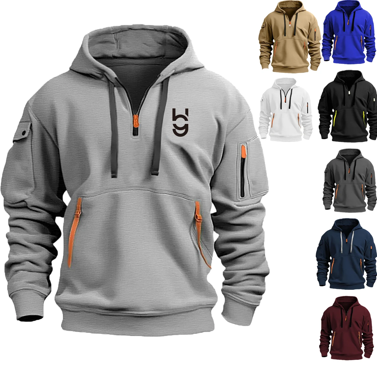 Men's 1/4 Zip Tactical Hoodie with Multi-Pocket Design, custom hoodie or sweatshirt with logo imprint 1