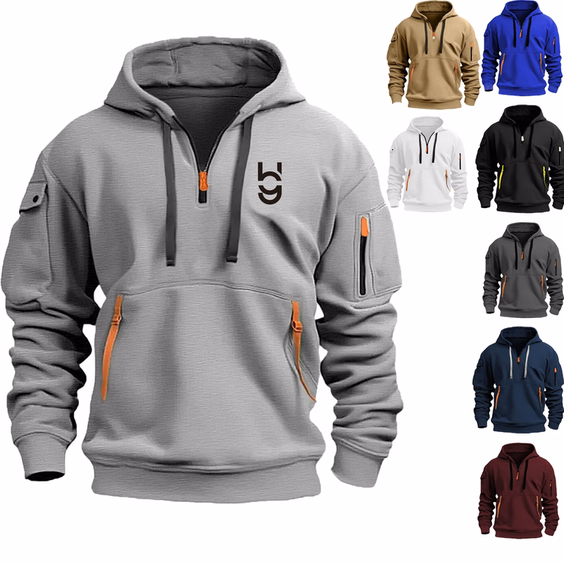Men's 1/4 Zip Tactical Hoodie with Multi-Pocket Design