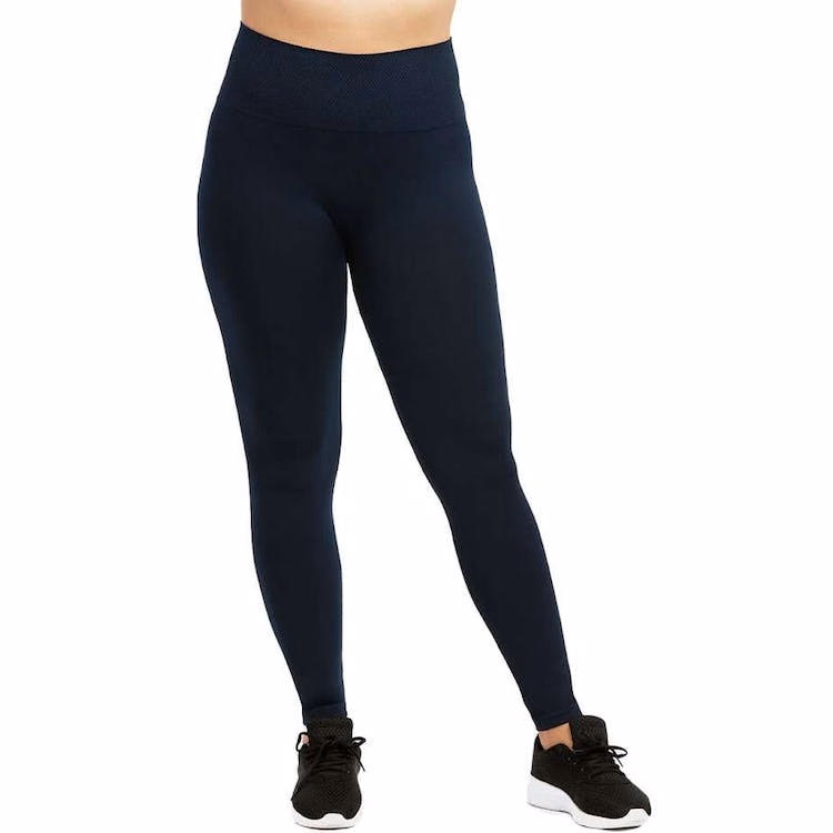 Women's High Waist Leggings - Navy Extra-Wide Ribbed Band XL