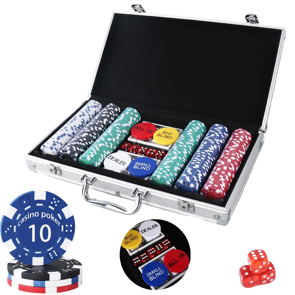 300 Piece Texas Chip Dice Poker Set With Cards 1
