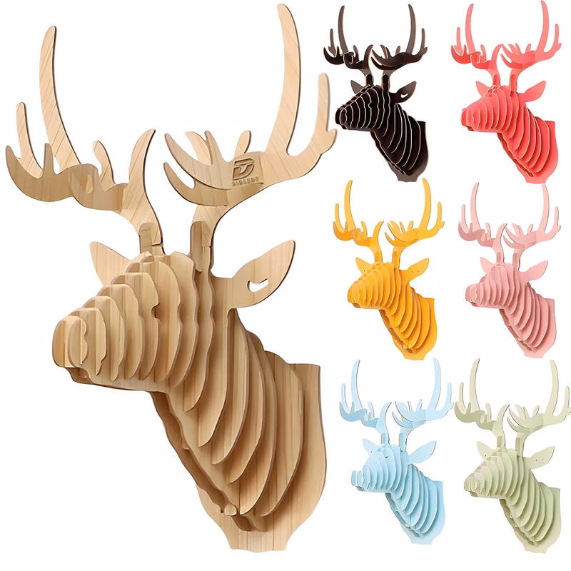 Wooden Moose Head Wall Decoration