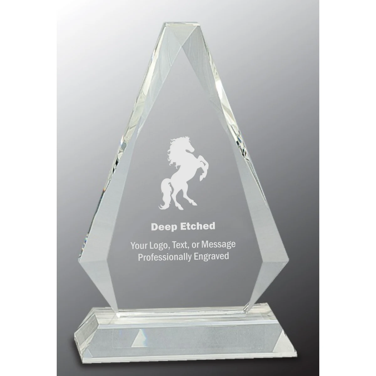 8" Clear Crystal Triangle Award on Clear Pedestal Base 1