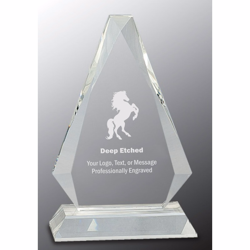 8" Clear Crystal Triangle Award on Clear Pedestal Base