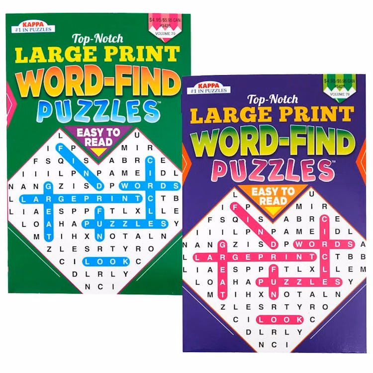 Large Print Word-Find Puzzle Books Assorted - 98 Pages Two Titles
