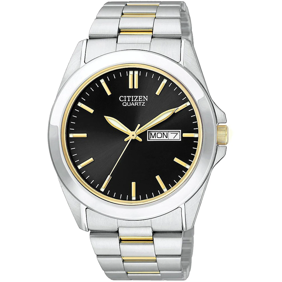 Men's Two-tone Stainless Watch w/Round Black Dial 1
