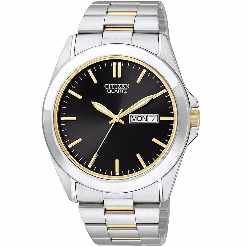 Men's Two-tone Stainless Watch w/Round Black Dial