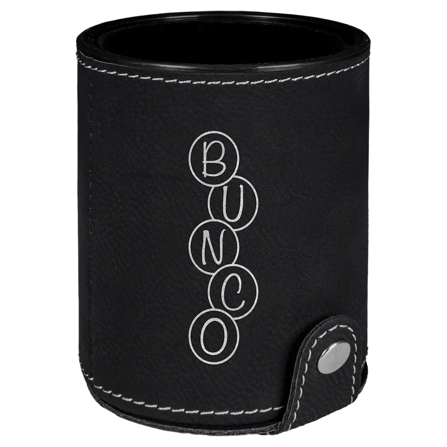 Black/Silver Leatherette Dice Cup with 5 Dice 1
