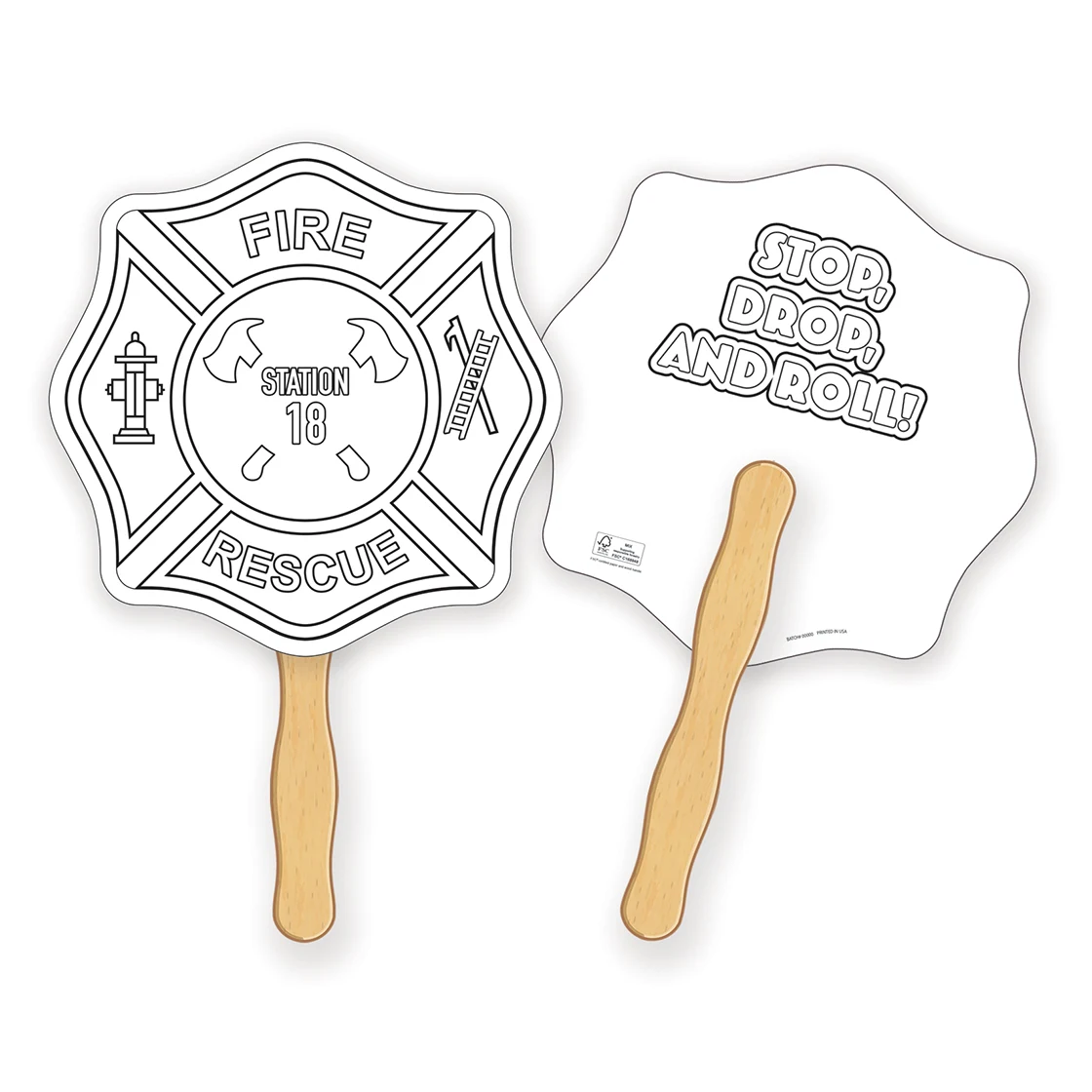 HAND FANS - Coloring Fan, Fire Badge Shape 1