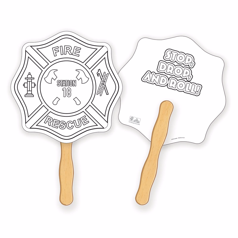 HAND FANS - Coloring Fan, Fire Badge Shape