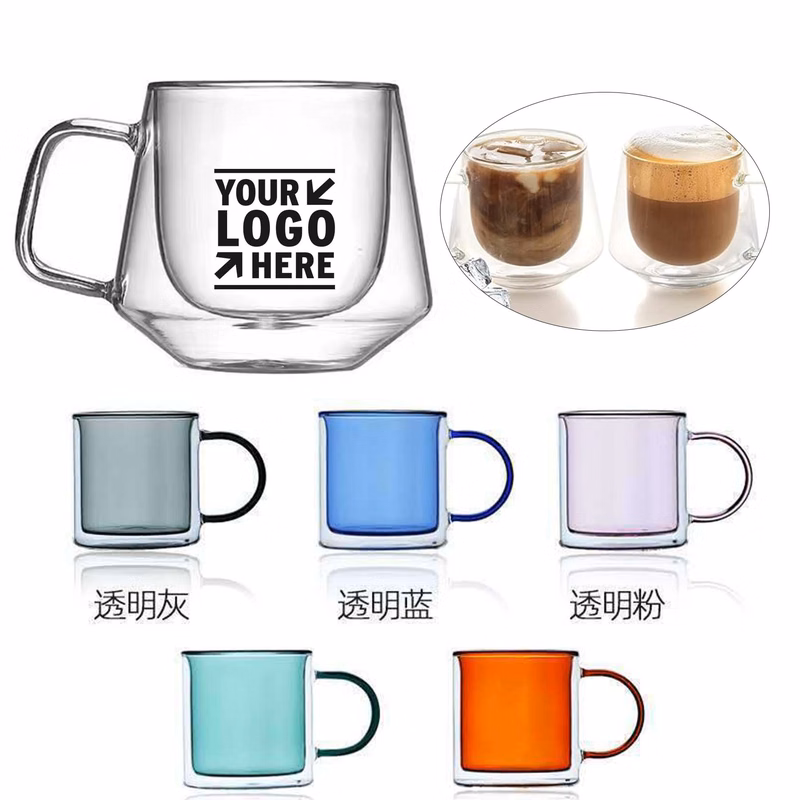 7.5 Oz Double Wall Glass Cup Insulated Clear Coffee Tea Mug With Handle