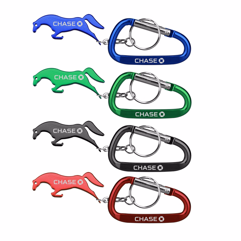 Horse shape bottle opener with key chain.