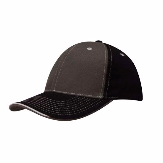 Brushed Heavy Cotton Two Tone Cap with Contrasting Stitching and Open Lip Sandwich